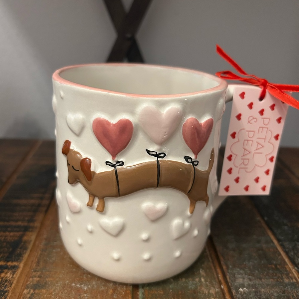 Petal & Pearl Dachshund With Heart Balloon Mug Love Valentine Dog NEW